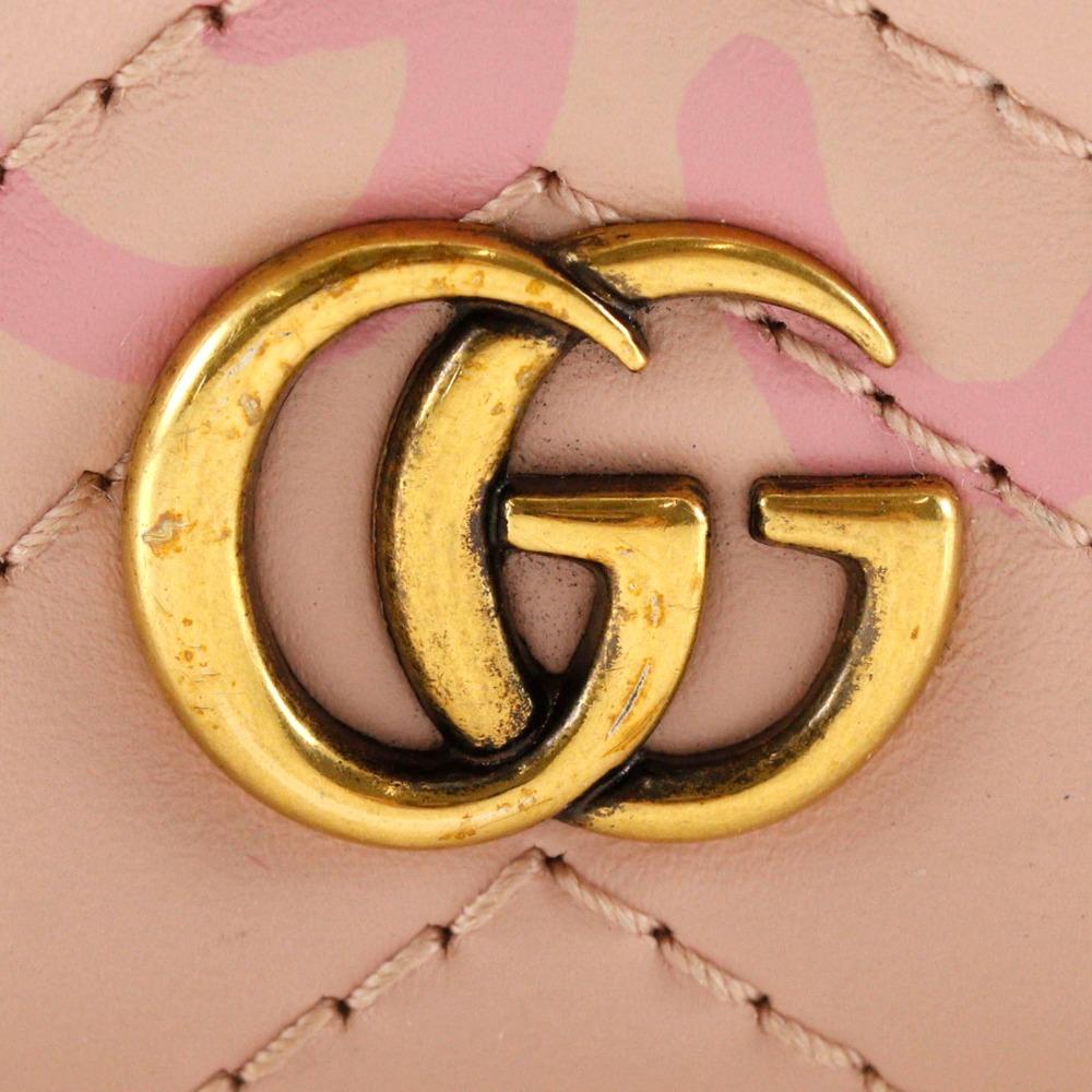 Gucci Compact Wallet Bi-Fold Wallet 449421 GG Ghost Card Case Pink Leather Women Used