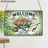 Płaski 2D 1 szt. 12x8 cali Retro Ogród Aluminiowa Sztuka Ścienna z Cytatem WELCOME TO MY GARDEN Wzór Vintage z Kwiatową Taczką Trwały Metalowy Znak Dla