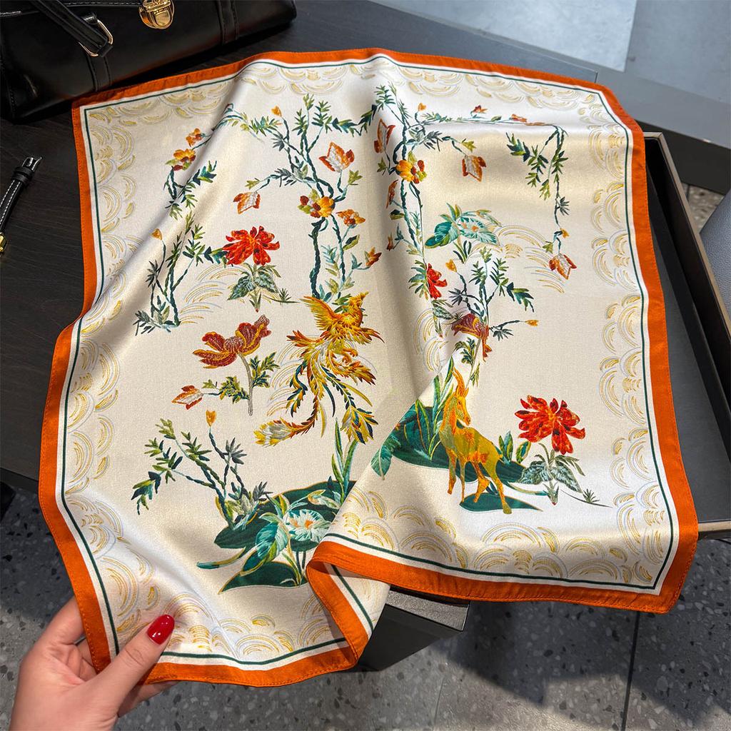 Luxury 100% Real Silk Scarf Women Floral Print Bandana Shawl Lady Neckerchief Handkerchief Female Neck Bag Decorative Wrap 53cm