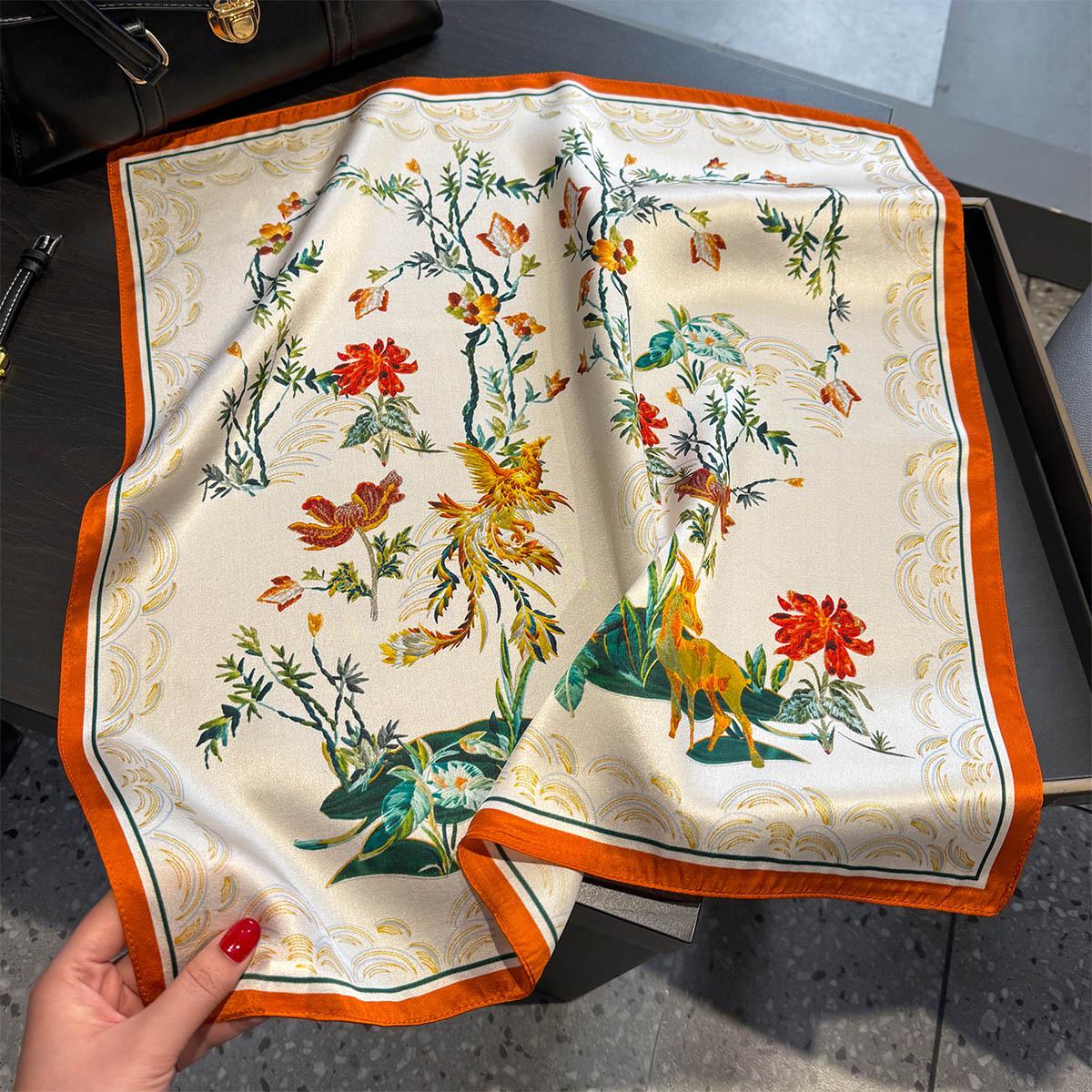 

Luxury 100% Real Silk Scarf Women Floral Print Bandana Shawl Lady Neckerchief Handkerchief Female Neck Bag Decorative Wrap 53cm 53X53CM