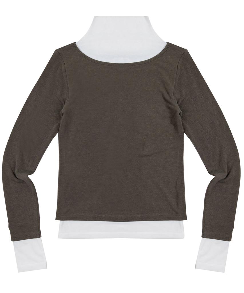 Leoninghai Layered Turtleneck Top [Khaki White]