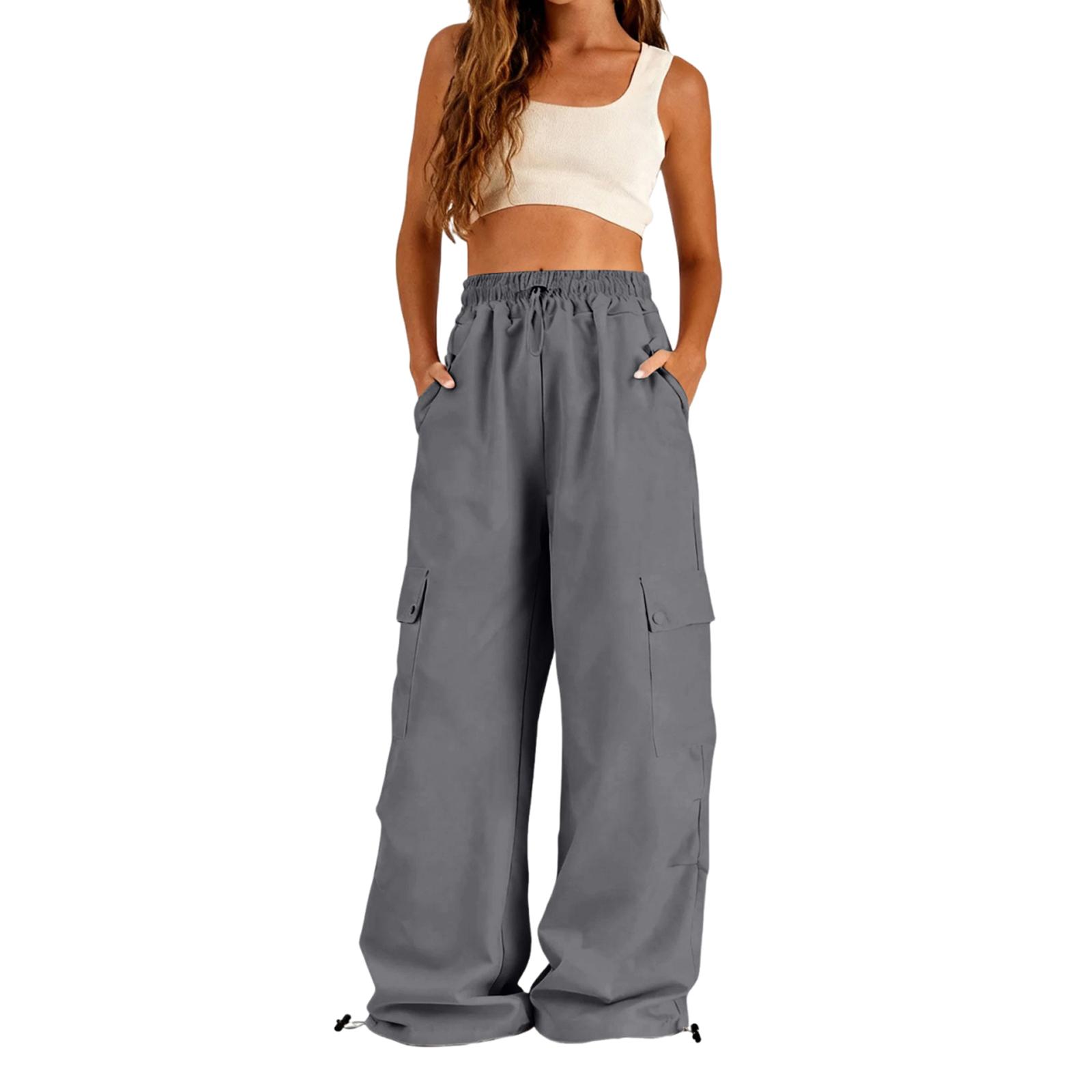 

Women s Fashion Outdoor Loose Straight-Leg Drawstring Cargo Pants, Versatile Trendy Color Casual Pants XL