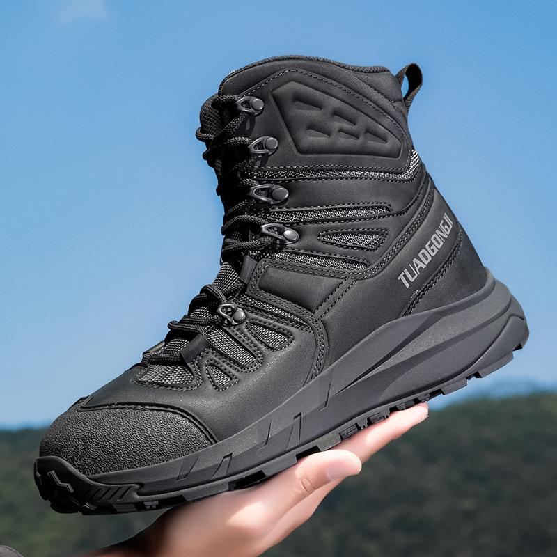 High-top Men Outdoor Anti-slip Lace-up Shock-absorbing Comfortable Wear-resistant Breathable Casual Ankle Boots Men Hiking Shoes