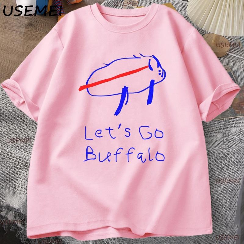

Let s Go Buffalo T-shirt Men Women Funny Drawing Tshirt Casual Cotton Short Sleeve Charging Buffalo T Shirt Male Clothes Tops XXXL рожевий