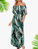 European and American summer new printed one-word shoulder short-sleeved long dress