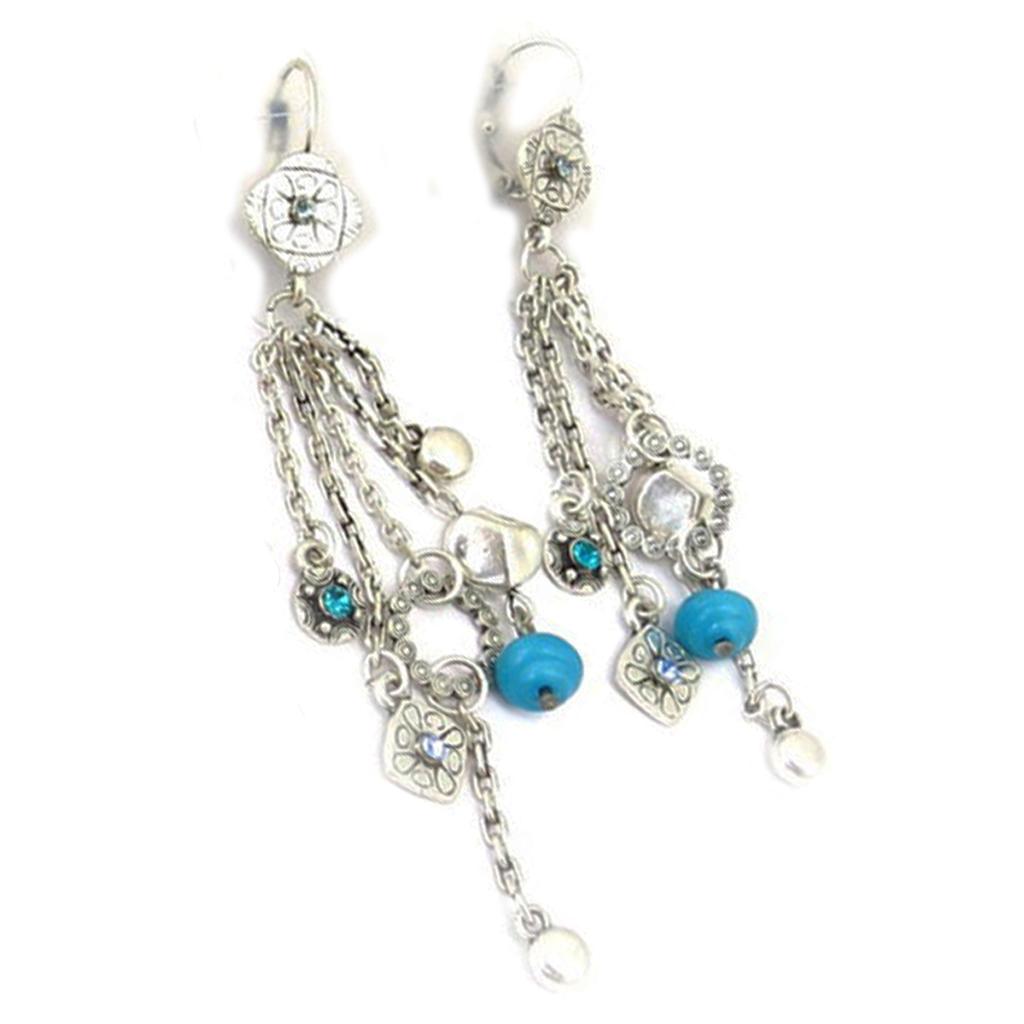 Les Trésors De Lily [R5257] - Silver Blue 'Acapulco' Earrings - 95 Mm