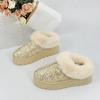 Fashion Faux Fur Winter Boots Women 2025 Fashion Shoes Sequined Cloth Warm Snow Boots Woman Non-Slip Thicken Plush Ankle Booties