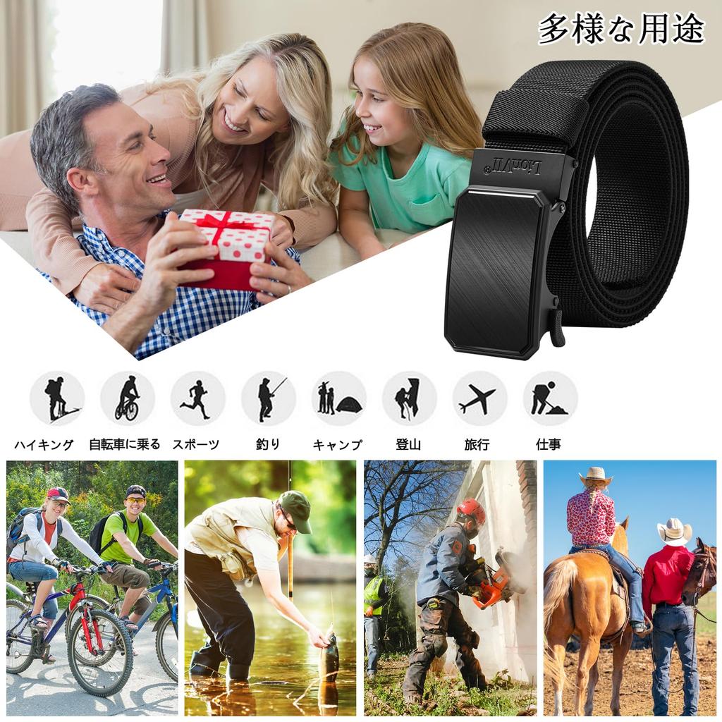LionVII Elastic Belt Belt for and Golf Nylon Belt for Steplessly Alloy 34mm 125cm Long for Waist Sizes Men's - Auto-Lock Work, Sports, Climbing, -