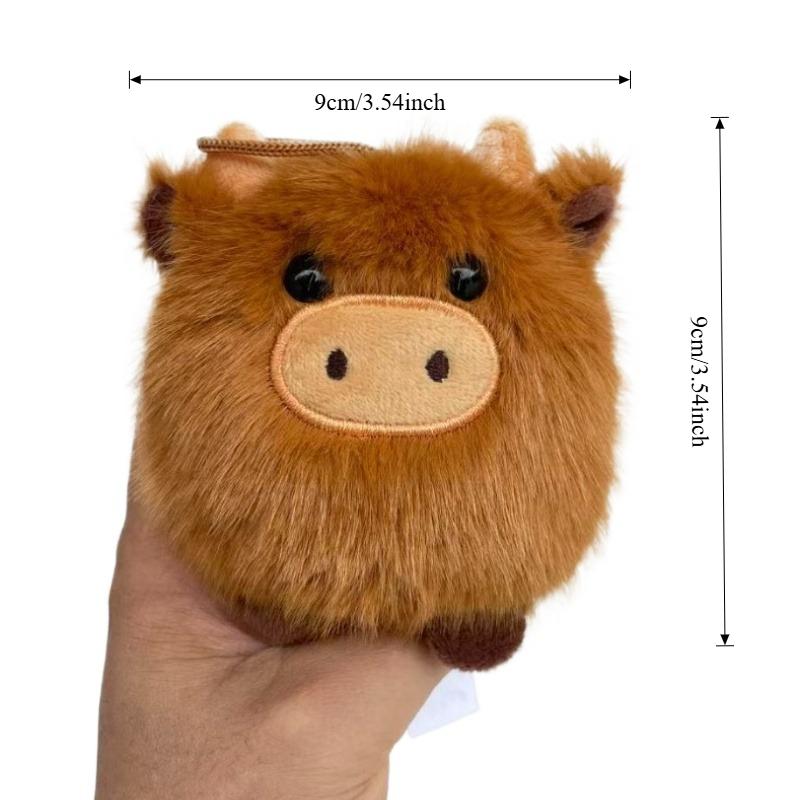 Llavero de Peluche de Vaca de las Tierras Altas Escocesas Kawaii Adornos de Animales de Peluche Lindos Colgante de Peluche Súper Suave Accesorios para Coche Regalo de Navidad