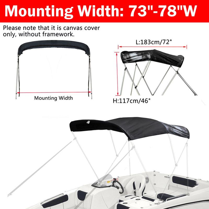 Waterproof 600D 3 Bow Bimini Top Boot Cover No Frame Yacht Boat Cover With Zipper Anti UV Dustproof Cover Marine Accessories