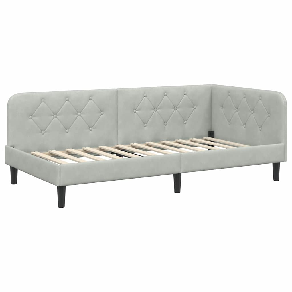 Corner Bed Frame Light Grey 90 X 190 Cm Velvet