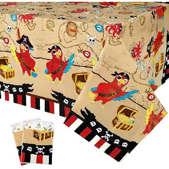 WERNNSAI Pirate Party Tablecloth - 2 Pack 54'' x 108'' Pirate Party Supplies Disposable Island Treasure Map Tablecover Nautical Adventure Theme