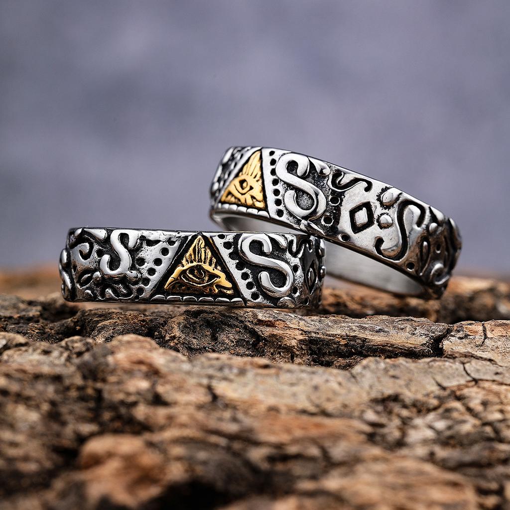 Auge des Horus Goldener Edelstahlring Freimaurersymbol Ring