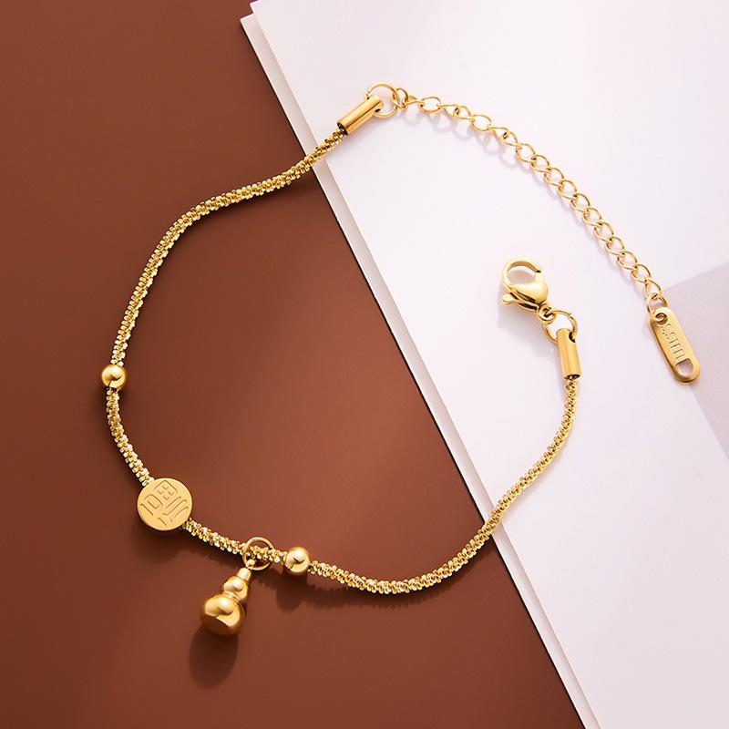 2026 Elegant Fu Character Gourd Bracelet: Luxurious New Chinese Style In High-End Titanium Steel