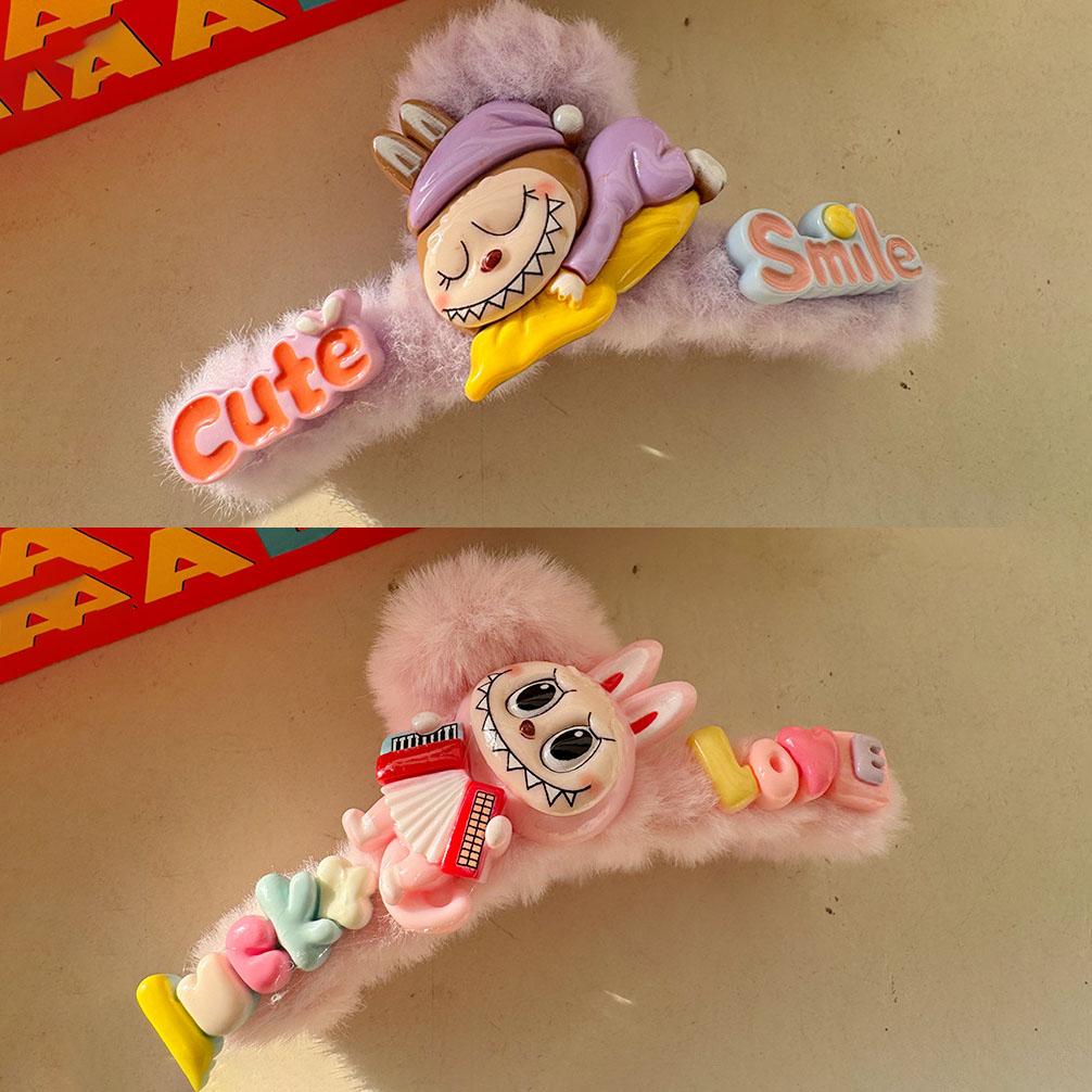 

2 Pieces of Labu High-end Autumn and Winter Clip Headwear, Cute Plush Hair Clip, Female Hair Clip, Back of The Head, Coiled Hair, Shark Clip 2pcs-2