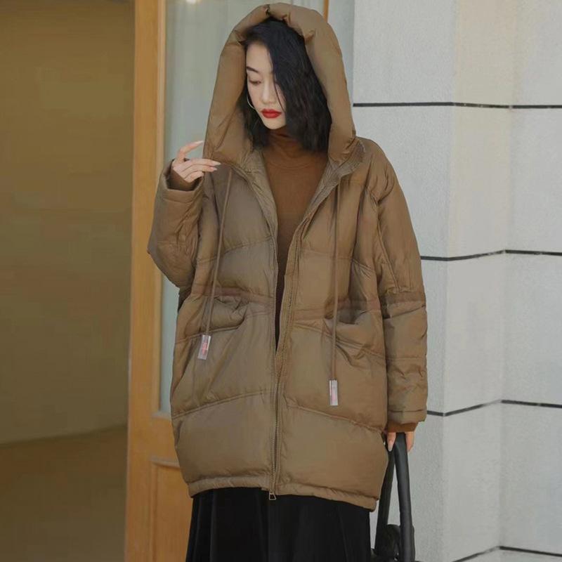 

Белая куртка-пуховик большого размера 2024 года, зимняя новая модная повседневная ретро-свободная утолщенная теплая куртка с капюшоном One Size хаки