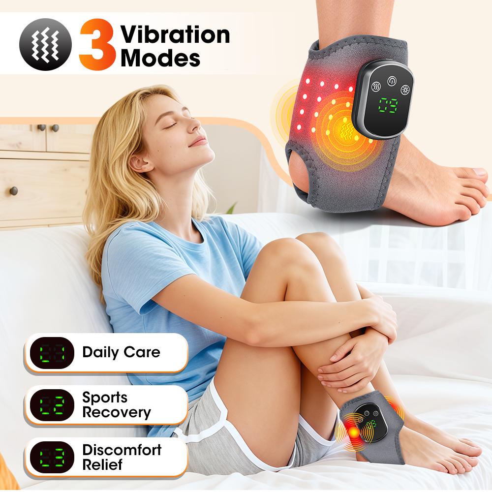 Electric Heating Ankle Guard 5 Levels Hot Compress 660nm Near Infrared Massage Cordless Foot Massager Ankle Protector Strap