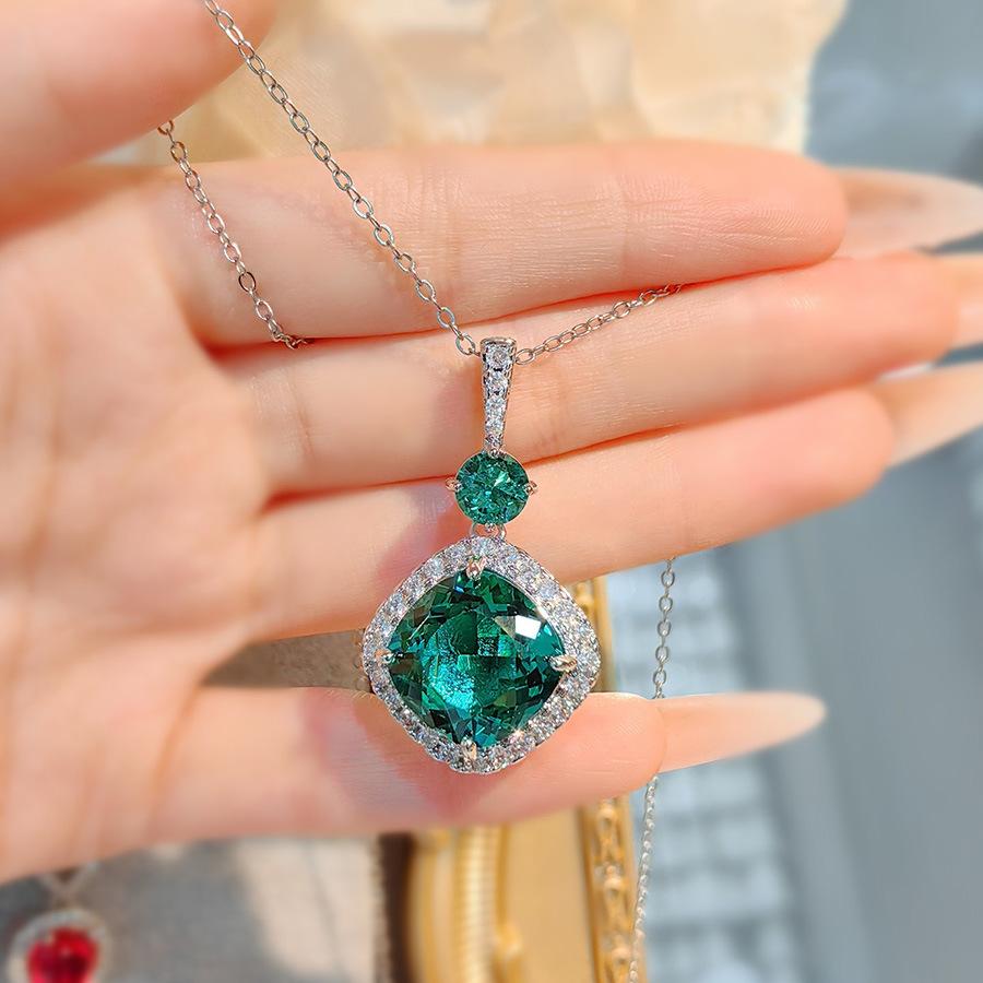 Simulation Royal Sapphire Pendant Bird'S Nest Fat Square Color Treasure Earrings Paraiba Ring Green Diamond Set Women
