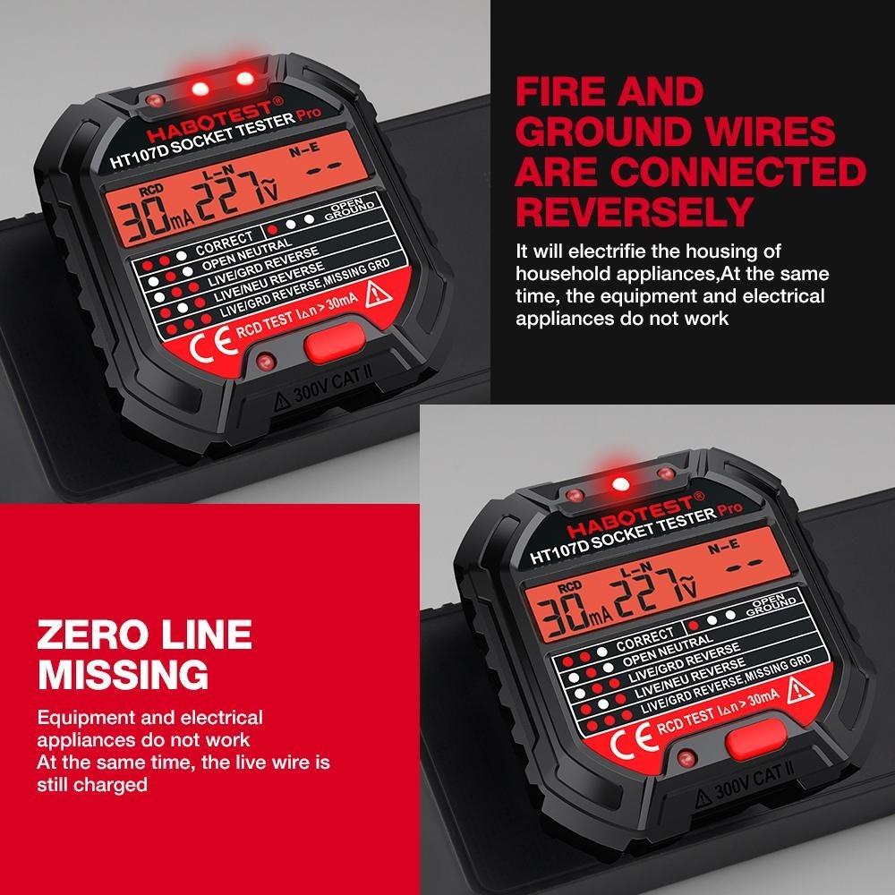 Socket Tester Pro Voltage Tester RCD Detector Ground Neutral Plug Polarity Phase Checker Electrical Safety Tool 5mA 30mA