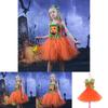 Sleeveless Princess Dress With Mesh Skirt And Pumpkin Design For Girls