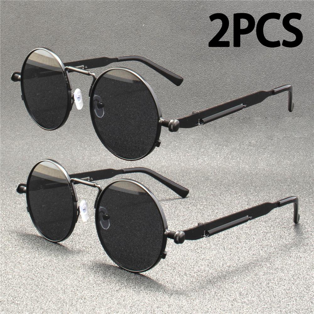 

2PCS Vintage Punk Style Sunglasses Men Retro Round Metal Frame Women Sun Glasses Fashion Eyewear Gafas sol mujer