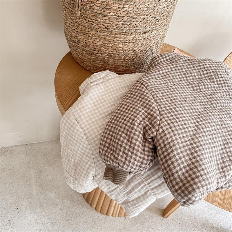 Winter Toddlers Kids Plaid Thicken Coats Fleece Children Warm Outerwear