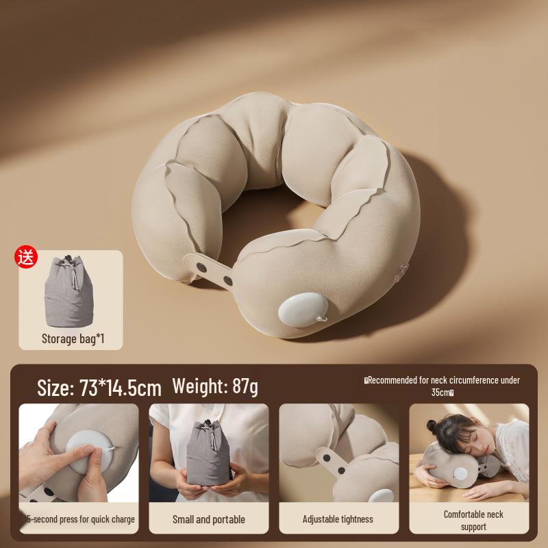 Available: Press-Type Inflatable U-Shaped Travel Neck Pillow for Airplanes and Lunch Breaks.