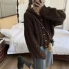 Retro twist hooded knitted cardigan top women's autumn and winter new loose lazy style solid color sweater jacket