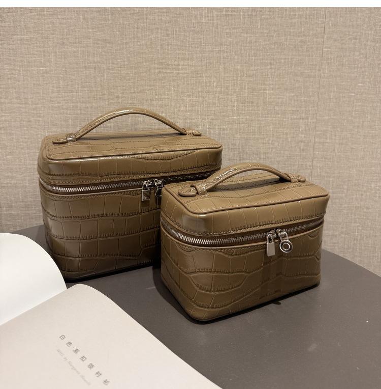 Women's Faux Leather Crocodile Embossed Cosmetic Bag, 2 Sizes