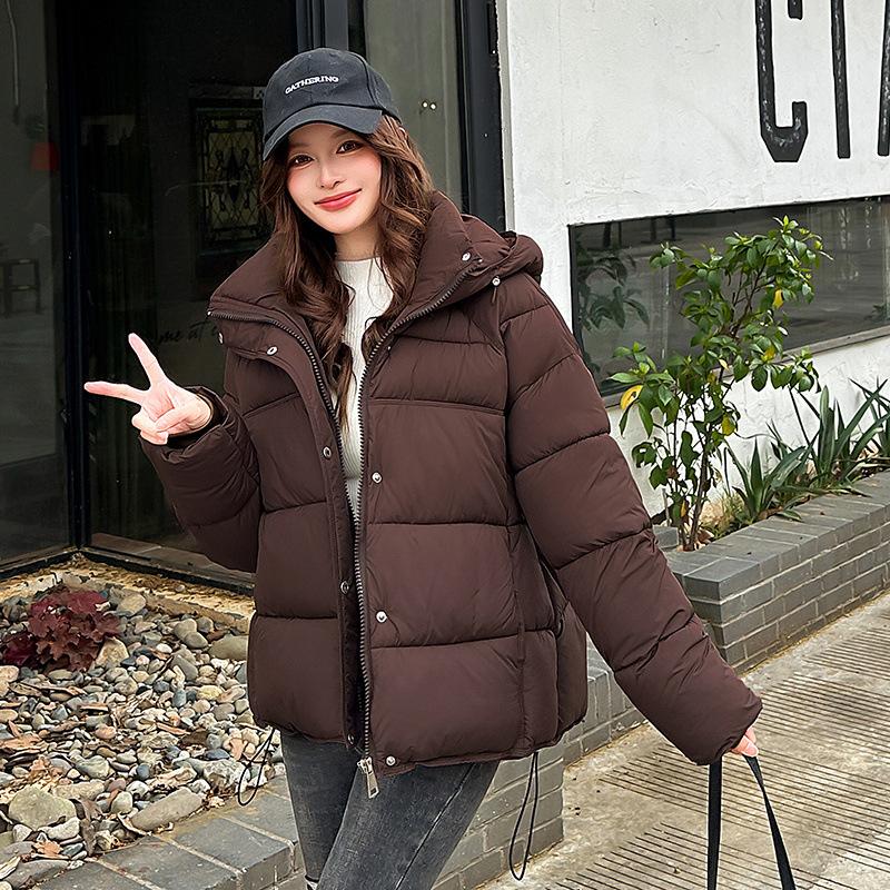

Европейская куртка однотонная с капюшоном утолщенная хлебная одежда женская зимняя новая студенческая повседневная теплая хлопковая куртка хлопковая одежда XXL темно-коричневого