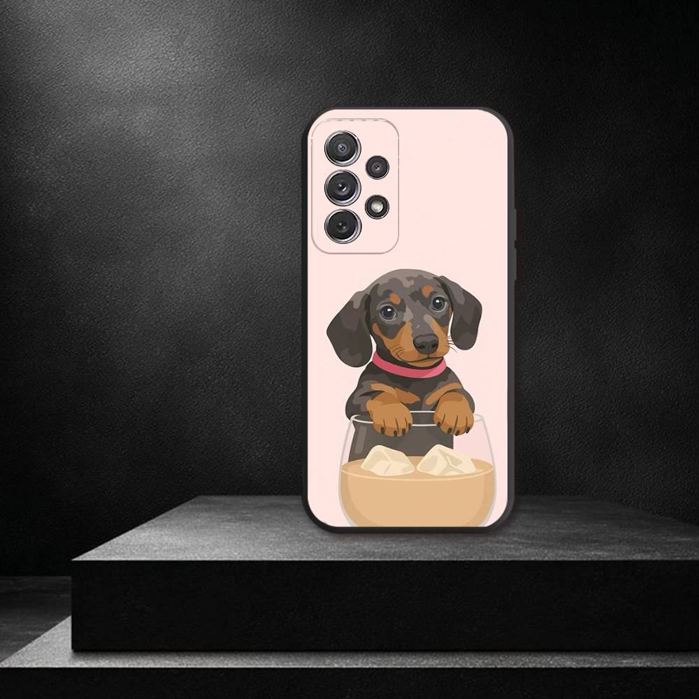 Cute Dachshund Dog Phone Case For Samsung S 25,24,23,22,30,21,10,9,Ultra,Plus,Lite,FE,4,5G Black Soft Case