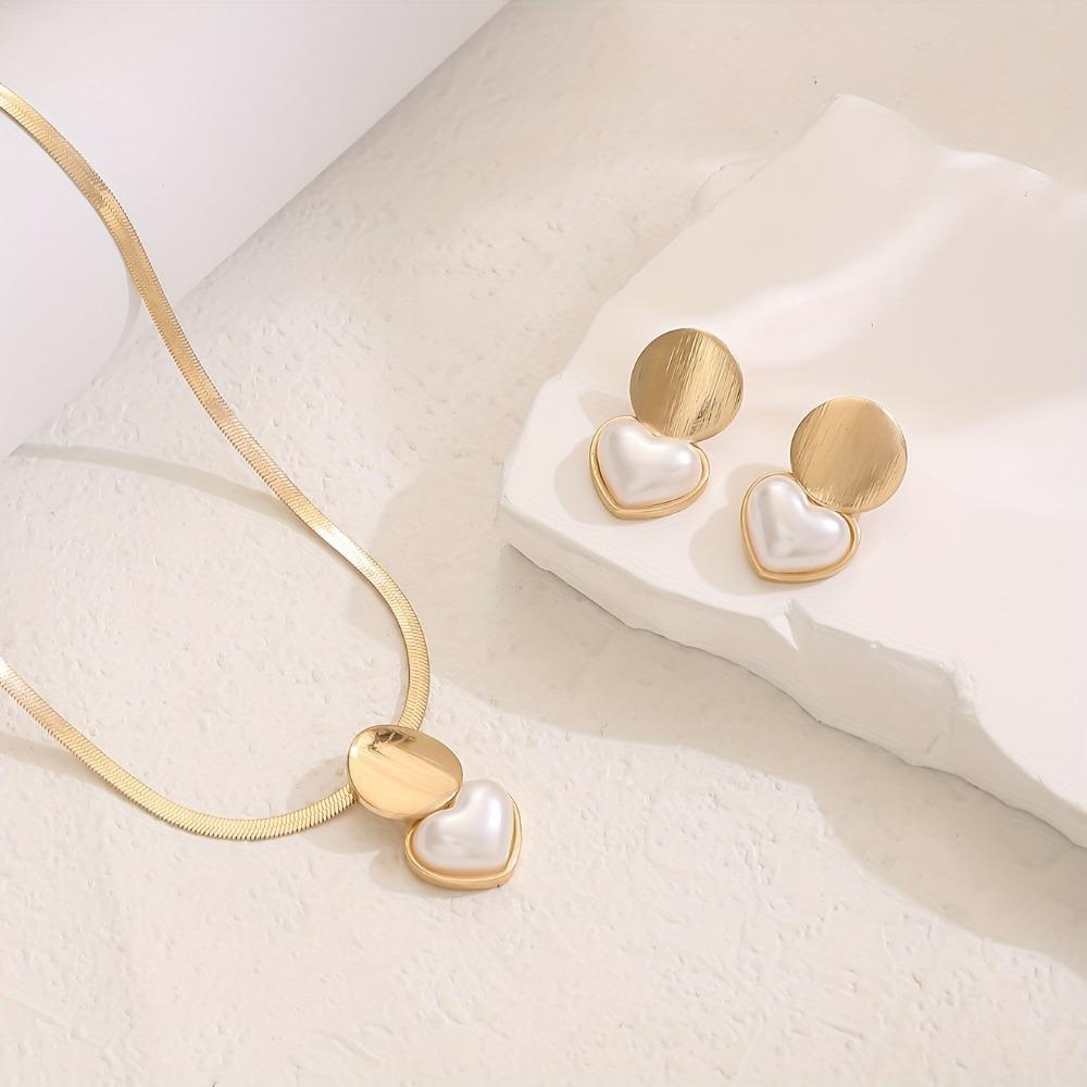 Sada 2 kusů Minimalistický Kreativní Zlatá Barva Kruhový Srdcovitý Přívěsek Hadí Kost Řetízek Náhrdelník Náušnice pro Ženy Šperky Sady