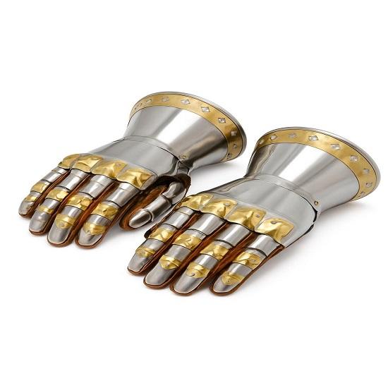 Handmade Steel  Brass Knight Gauntlets: Medieval Armor Gloves