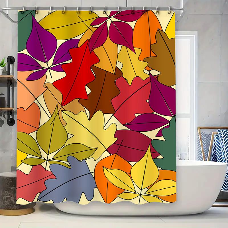 Colorful Autumn Leaves Shower Curtain Modern Bathroom Decor with 3D Printed Water Resistant Fabric Perfect for Fall Home Improve