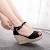 Fashion 9CM Bohemia Style Womens Sandals Hemp Rope High Heel Fish Mouth On Peep Toe Platform Wedges