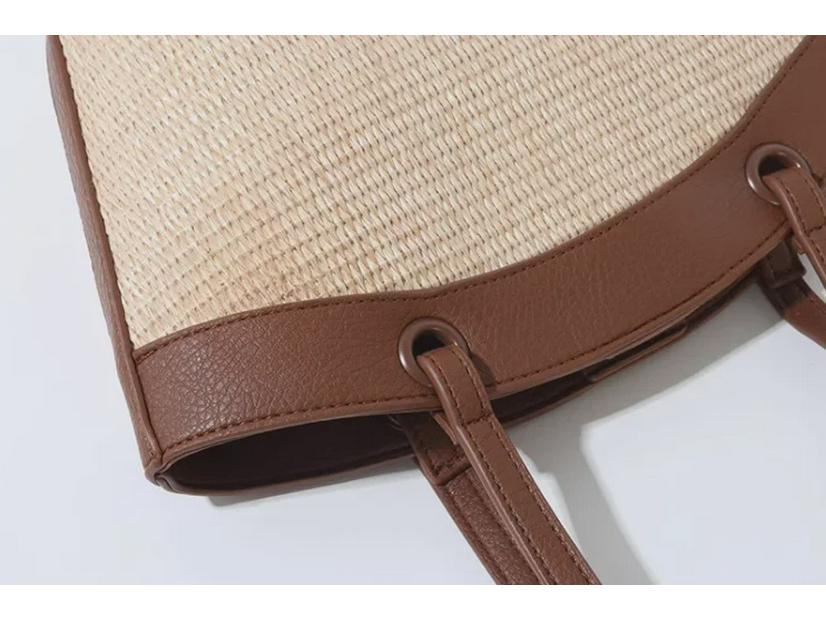 Bolsa de ombro feminina de palha trançada retrô francesa da moda - perfeita para férias à beira-mar e lazer na praia