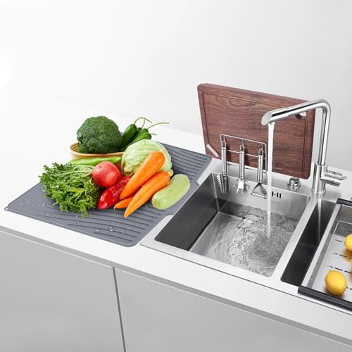 Esbaybulbs Silicone Dish Drying Mat, 60cm X 45cm, Non-Slip, Heat-Insulating, Sink Mat, Multi-Function Drainage, for Drying Dishes, Pots, and Cups, Wal