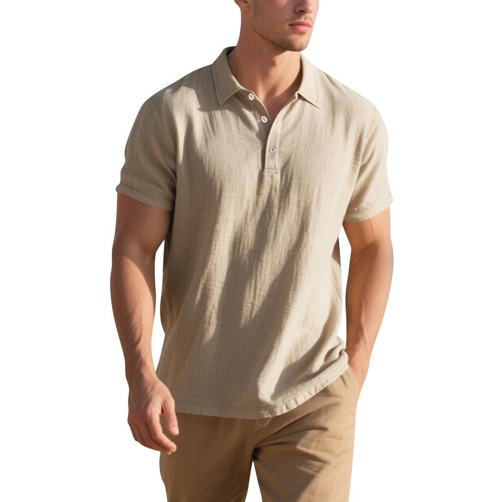 Men's Short-sleeved Shirt  Linen Loose Fit  Casual Collar  Men's T-shirt