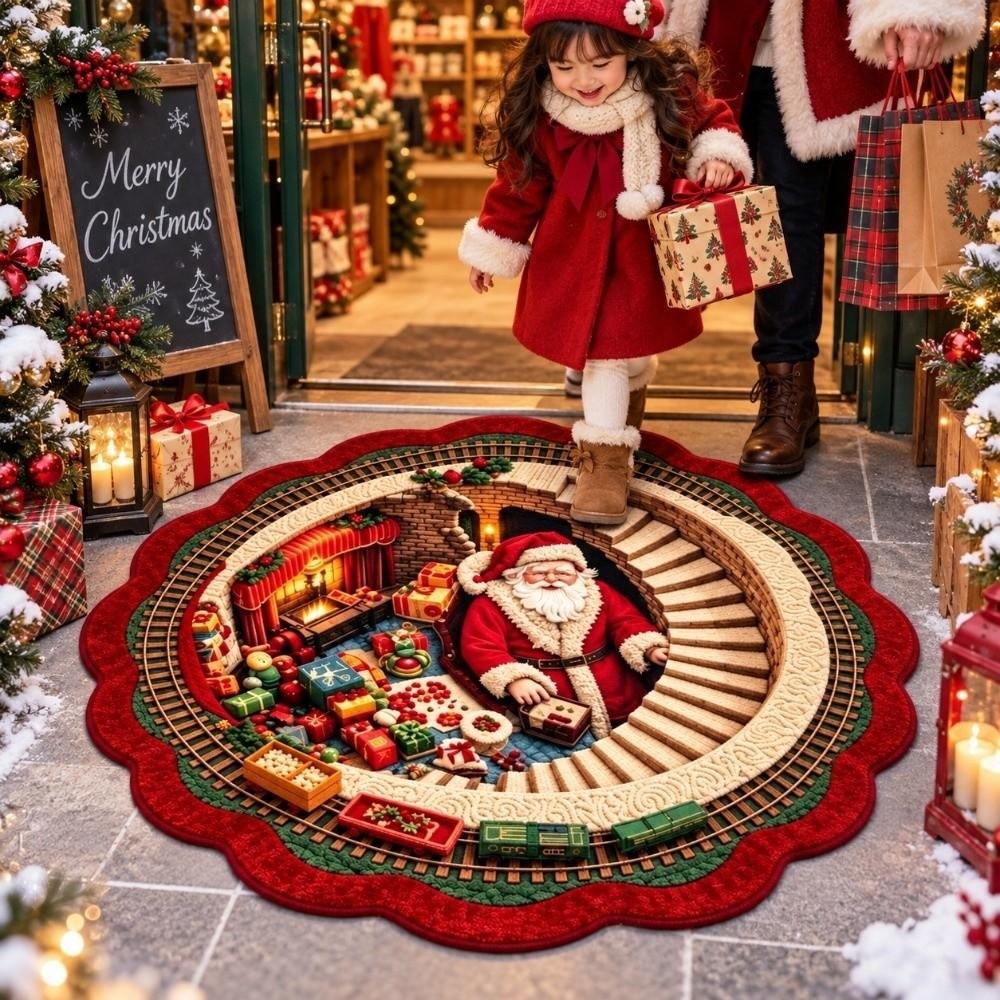 Polyester 3D Illusion Carpet 2D Flat Optical Delusion Doormat Christmas Round Rug Home Decoration