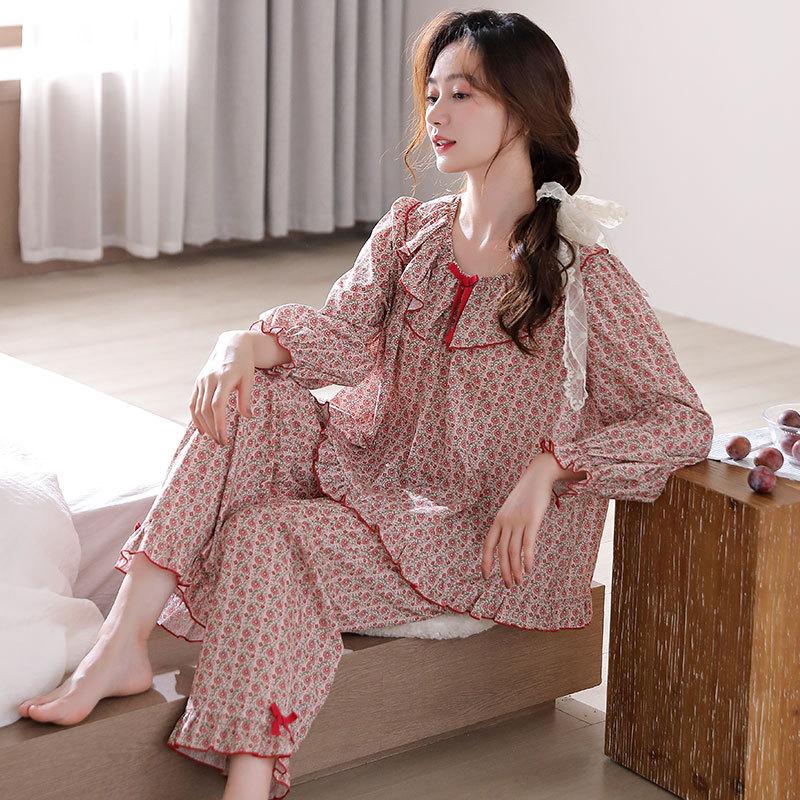Pajamas Women'S Pure Cotton Long-Sleeved Women'S Autumn And Winter Cotton Thin Large-Size Loungewear