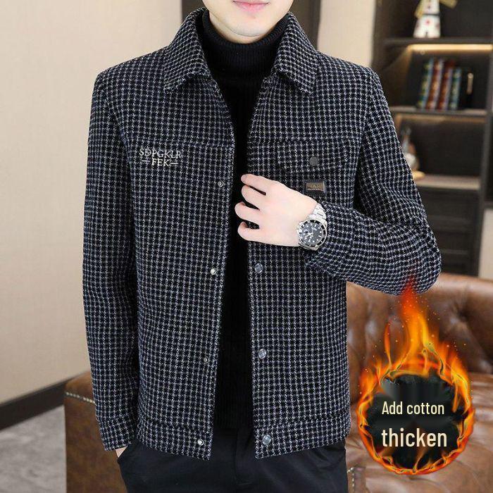 

Men s Trendy Plaid Print Woolen Lapel Jacket - Velvet, Thickened, Short Windbreaker for Autumn/Winter. 2XL світло-сірий колір