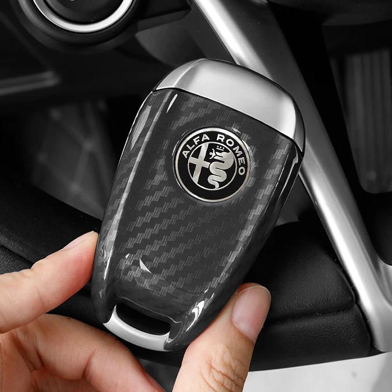 For Alfa Romeo 2026 Hot Sticker Car Key Cover Replacement Key Case for Alfa Romeo Stelvio Giulia Tonale Carbon Fiber Style