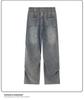 Yadu Unisex Retro Hong Kong Style Washed Denim Pants - Loose Straight Leg Casual Pants