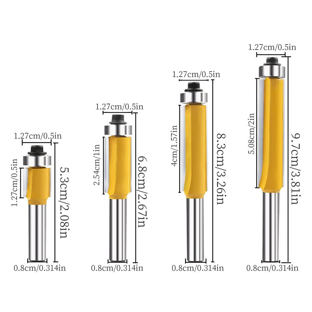 Flush Trim Router Bits Carbide 8mm Milling Cutting Milling Tools For Laminate Board Acrylic Wood Synthetic Material Metal Edge