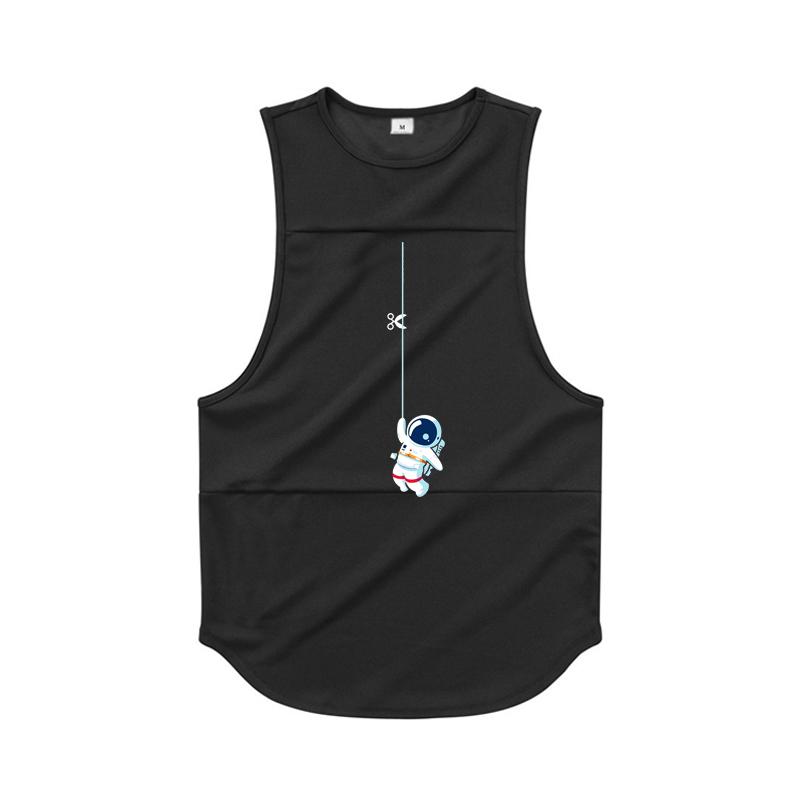 Muscleguys Running Vests Men Space Astronaut Funny Print Bodybuilding Tank Tops Mesh Quick Dry Gym Fitness Sports Workout Sleeveless Shirt