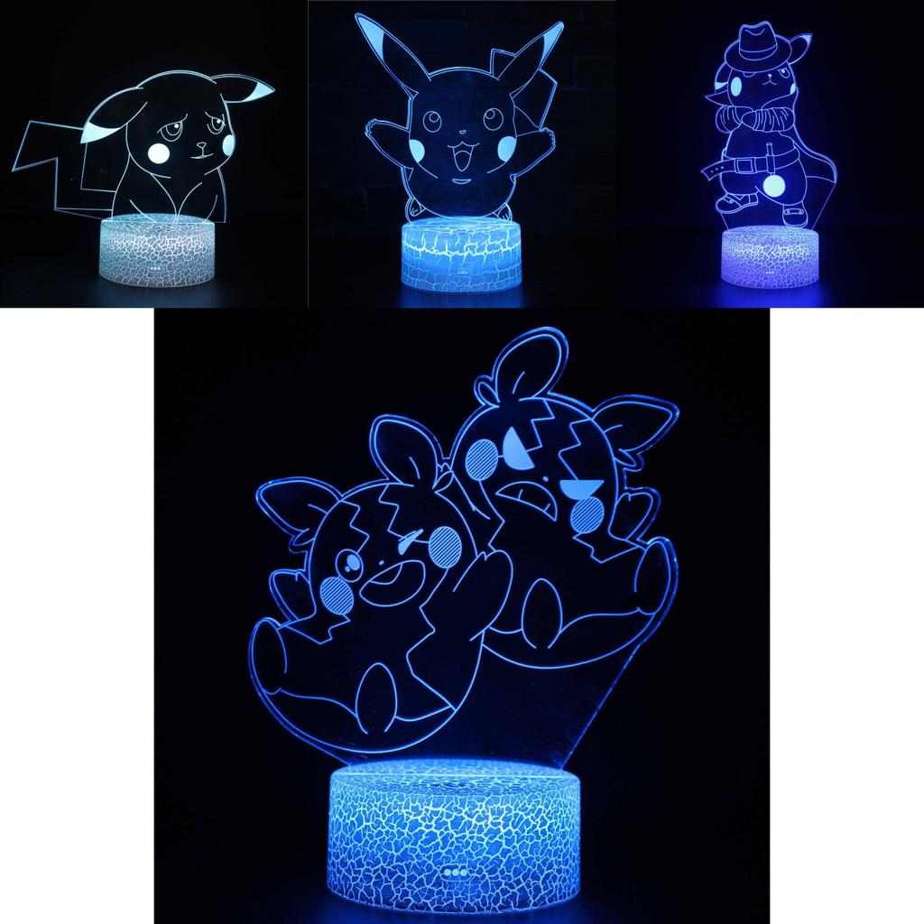 Creative 3d Pikachu Night Light Cute Table Lamp Colorful Atmosphere Lamp Gift Idea
