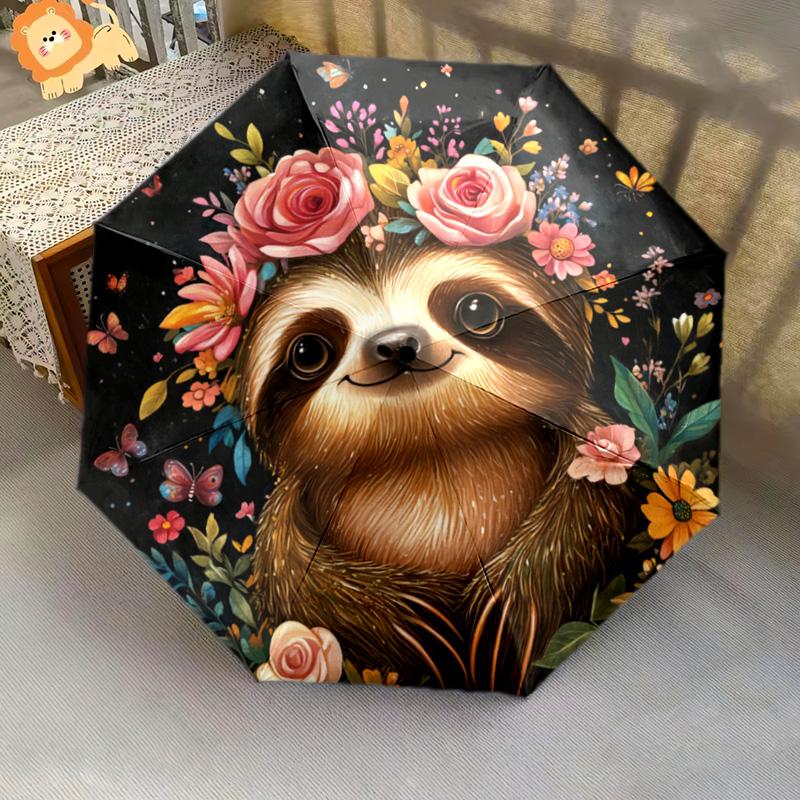 1 PC Automatic Folding Umbrella - Sloth Pattern, Portable & Foldable Design with 8 Ribs, Christmas Birthday Gifts