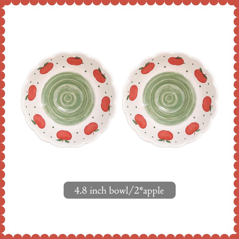 4.8 INCH Lovely Kids Bowl Ceramic Cherry Design Rice Ice-cream Bowl Dessert Serving Bowl Baking Tray 2 pieces