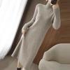 Fall Winter Elegant Half Collar Slim Long Sleeve Basic Rib Knitted Sweater Dress for Women Casual Solid Dresses Vestidos