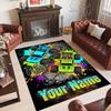 Monster Truck Theme Crystal Velvet Rug Personalized Custom Name Text Soft Floor Mat Home Decor